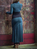 women's plant based stretchy rayon jersey teal maxi skirt with raised stitch detail #color_teal