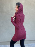 women's plant-based textured jersey long sleeve versatile cowl neck maroon tunic  #color_wine