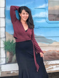 caraucci women's plant-based rayon  jersey maroon wrap shrug can be worn as a top in wine #color_wine