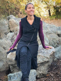 caraucci black bamboo fleece vest with asymmetrical front zipper #color_black