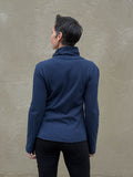 caraucci bamboo cotton fleece navy blue asymmetrical zipper jacket with pockets #color_navy