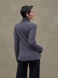 caraucci bamboo cotton fleece steel gray asymmetrical zipper jacket with pockets #color_steel