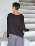 asymmetrical lightweight rayon jersey black long sleeve top #color_black