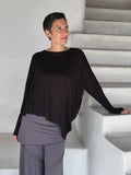 asymmetrical lightweight rayon jersey black long sleeve top #color_black