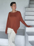 caraucci asymmetrical lightweight rayon jersey copper long sleeve top #color_copper