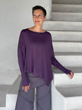 asymmetrical lightweight rayon jersey plum long sleeve top #color_plum