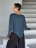 asymmetrical lightweight rayon jersey teal long sleeve top #color_teal