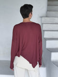 asymmetrical lightweight rayon jersey maroon long sleeve top #color_wine