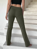 caraucci bamboo spandex flare forest green stretch pants with detailed stitching #color_forest