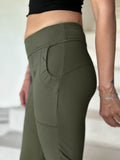 caraucci bamboo spandex flare forest green stretch pants with detailed stitching #color_forest