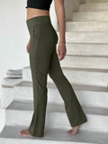 caraucci bamboo spandex flare forest green stretch pants with detailed stitching #color_forest