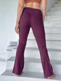 caraucci bamboo spandex flare purple stretch pants with detailed stitching #color_jam