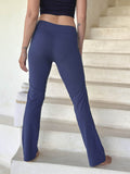 caraucci bamboo spandex flare navy blue stretch pants with detailed stitching #color_navy