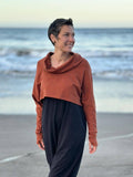 caraucci women's bamboo cotton fleece orange dolman cowl shrug with thumbholes #color_copper