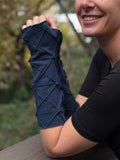caraucci bamboo cotton fleece textured navy blue fingerless gloves #color_navy