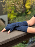 caraucci bamboo cotton fleece textured navy blue fingerless gloves #color_navy