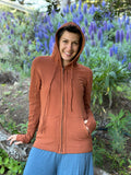 caraucci women's bamboo fleece orange zipper hoodie jacket with 2 front pockets #color_copper