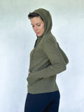 caraucci women's green bamboo fleece zipper hoodie jacket with 2 front pockets #color_forest