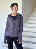 caraucci women's steel grey bamboo fleece zipper hoodie jacket with 2 front pockets #color_steel
