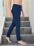 women's navy bamboo pants with raised stitch details and 2 zipper pockets #color_navy