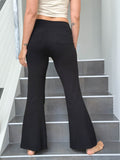 caraucci bamboo black flare-leg pants with two front and back pockets #color_black