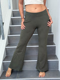 caraucci bamboo forest green flare-leg pants with two front and back pockets #color_forest