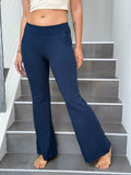 caraucci bamboo navy blue flare-leg pants with two front and back pockets #color_navy
