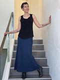 women's bamboo spandex stretchy navy blue long skirt with two pockets #color_navy
