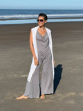 carrie top carrie top caraucci women's lightweight rayon jersey light grey draped neck tank top #color_stone