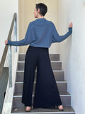 caraucci denim blue cotton long dolman sleeve cowl neck cropped top #color_pacific