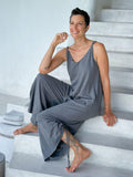 caraucci grey cotton one-piece wide leg jumper with adjustable ruching #color_carbon