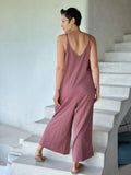 caraucci dusty rose cotton one-piece wide leg jumper with adjustable ruching #color_mangosteen