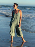 caraucci sage green cotton one-piece wide leg jumper with adjustable ruching #color_matcha