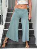caraucci women's moss green wide leg cropped flare pants #color_moss