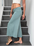 caraucci women's moss green wide leg cropped flare pants #color_moss