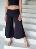 caraucci women's plant-based rayon jersey cropped black wide leg pants #color_black