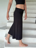 caraucci women's plant-based rayon jersey cropped black wide leg pants #color_black