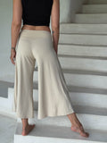 caraucci women's plant-based rayon jersey cropped cream wide leg pants #color_cream