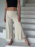caraucci women's plant-based rayon jersey cropped cream wide leg pants #color_cream