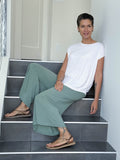 caraucci women's moss green wide leg cropped flare pants #color_moss