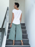 caraucci women's moss green wide leg cropped flare pants #color_moss