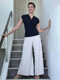 caraucci plant-based rayon stretch jersey black cross over neckline top #color_black