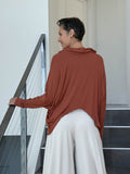 women's natural lightweight rayon jersey orange cowl neck loose fit top with thumbholes #color_copper