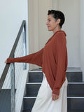 women's natural lightweight rayon jersey orange cowl neck loose fit top with thumbholes #color_copper