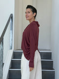 women's natural lightweight rayon jersey cowl neck loose fit top with thumbholes #color_wine