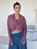 caraucci dusty rose cotton long dolman sleeve cowl neck cropped top #color_mangosteen