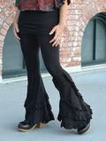 women's cotton lycra stretchy ruffle black dance pants with overskirt #color_black