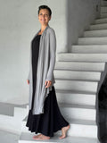 women's jersey light grey long sleeve convertible wrap jacket with thumbholes that can be worn 2 ways #color_stone