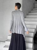 women's jersey light grey long sleeve convertible wrap jacket with thumbholes that can be worn 2 ways #color_stone