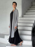women's jersey light grey long sleeve convertible wrap jacket with thumbholes that can be worn 2 ways #color_stone